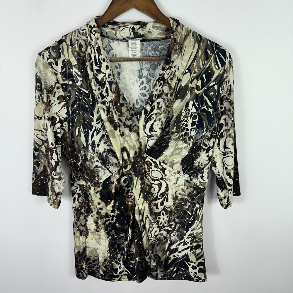 Brittany Black Top Petite PL Abstract Twist Y2K Earthy Glam Boho Indie Stretch